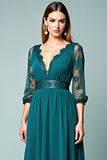 Peacock A-Line Long Sleeve Wedding Guest Dress with Lace