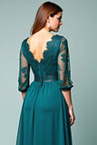Peacock A-Line Long Sleeve Wedding Guest Dress with Lace