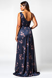 Navy Flower A-Line One Shoulder Plus Size Wedding Guest Dress