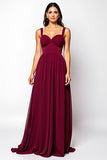 Burgundy A Line Ruched Chiffon Long Wedding Guest Dress