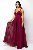 Burgundy A Line Ruched Chiffon Long Wedding Guest Dress