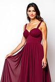 Burgundy A Line Ruched Chiffon Long Wedding Guest Dress