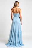 Strapless Ruched A Line Sky Blue Bridesmaid Dress