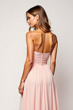 Blush A Line Strapless Ruched Chiffon Tea Length Bridesmaid Dress