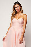 Blush A Line Strapless Ruched Chiffon Tea Length Bridesmaid Dress
