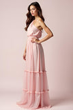 Pink One Shoulder Pleated Long Wedding Guest  Dress