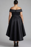 Off the Shoulder Black A Line Ruffled Plus Size Formal Dress