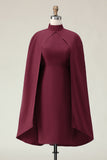 Burgundy Sheath High Neck Midi Formal Dress With Shawl