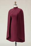 Burgundy Sheath High Neck Midi Formal Dress With Shawl