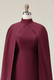 Burgundy Sheath High Neck Midi Formal Dress With Shawl