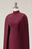 Burgundy Sheath High Neck Midi Formal Dress With Shawl