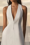 Sheath V-Neck White Graduation Dress