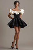 Ruffle A Line Off the Shoulder Black Graduation Dress