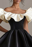 Ruffle A Line Off the Shoulder Black Graduation Dress