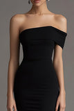 Sheath Off the Shoulder Black Tie Dress with Sash