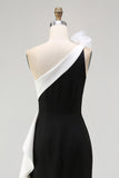 Sheath One Shoulder Black Tie Dress with Flower