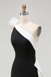 Sheath One Shoulder Black Tie Dress with Flower