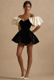Black Ivory Ruffle A Line Off the Shoulder Mini Dress