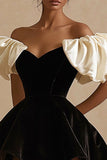 Black Ivory Ruffle A Line Off the Shoulder Mini Dress