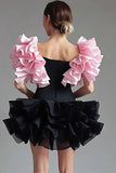Chic Ruffled A Line Black Pink Mini Dress