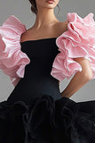 Chic Ruffled A Line Black Pink Mini Dress