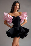 Stylish Black Pink A Line Ruffled Mini Dress