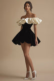 Ruffle A Line Off the Shoulder Little Black Dress