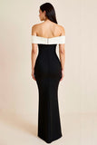 Sheath Off the Shoulder Satin Long Black Tie Dress