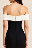 Sheath Off the Shoulder Satin Long Black Tie Dress