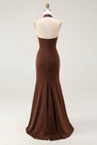 Coffee Mermaid Halter Long Formal Dress
