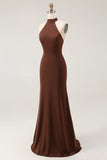Halter Coffee Mermaid Long Formal Dress