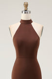 Halter Coffee Mermaid Long Formal Dress