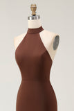 Halter Coffee Mermaid Long Formal Dress
