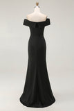 Black Off the Shoulder Mermaid Long Formal Dress with Slit