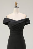 Black Off the Shoulder Mermaid Long Formal Dress with Slit