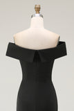 Black Off the Shoulder Mermaid Long Formal Dress with Slit