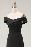 Black Off the Shoulder Mermaid Long Formal Dress with Slit