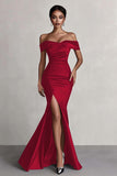 Off The Shoulder Mermaid Long Black Tie Dress With Slit