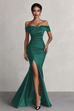 Off The Shoulder Mermaid Long Black Tie Dress With Slit