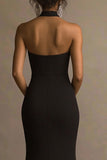 Halter Mermaid Long Black Tie Dress