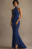 Halter Mermaid Long Black Tie Dress