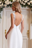 White Satin Long Mermaid Wedding Dress With Lace