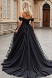Off The Shoulder Asymmetrical A Line Black Wedding Dress
