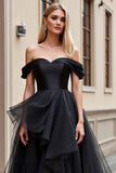 Off The Shoulder Asymmetrical A Line Black Wedding Dress