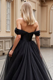 Off The Shoulder Asymmetrical A Line Black Wedding Dress