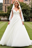 Ivory A Line Appliques Long Sleeve Wedding Dress