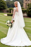 Ivory A Line Appliques Long Sleeve Wedding Dress