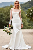 Ivory Lace Appliques Mermaid Long Sleeve Wedding Dress