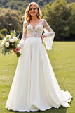 Ivory Long Sleeve Lace A Line Wedding Dress