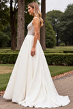 Ivory Spaghetti Straps Satin Wedding Dress With Lace